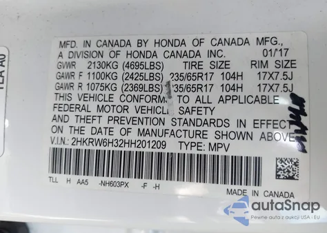 2017 Honda Cr-V Lx from USA, damaged, VIN 2HKRW6H32HH201209